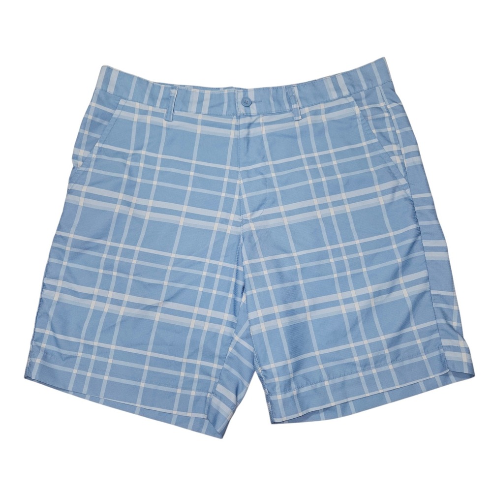 Crane Performance Plaid Golf Shorts Light Blue White Sz M 36 Waist